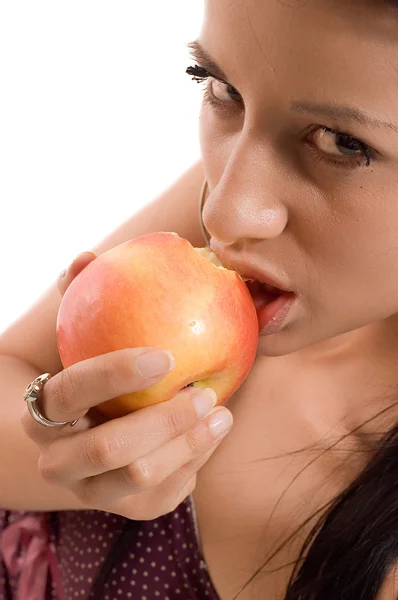 Egy alma evés nő — Stock Fotó