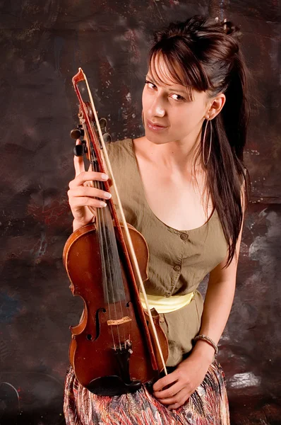 Lány, hegedű — Stock Fotó