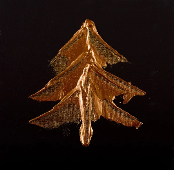 Gold Christmas Tree on black canvas — Stock Photo, Image