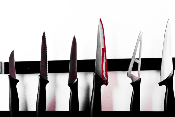 Bloody kitchen knife — Stock Photo, Image
