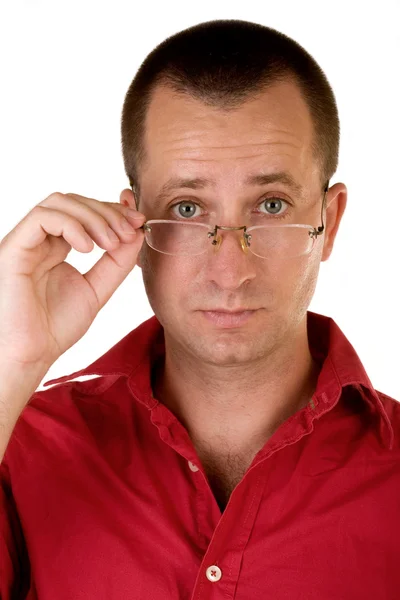 Hombre sosteniendo anteojos —  Fotos de Stock