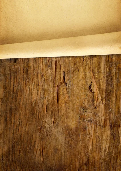 在木材上的老式旧纸 — 图库照片