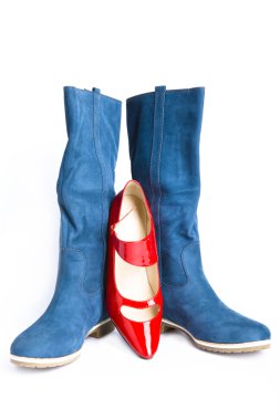 Blue boots and the red shoes clipart