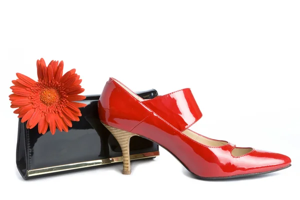 Zapatos y bolso y flor — Foto de Stock