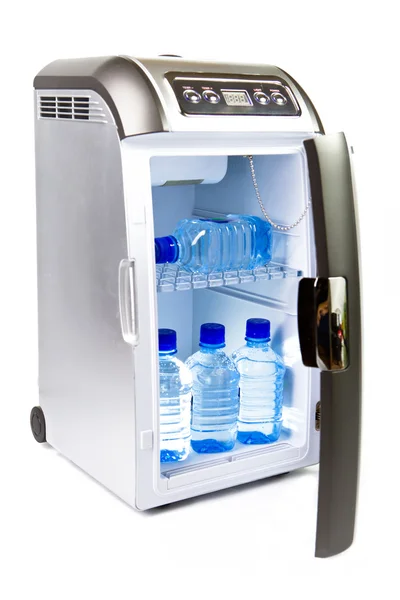 Automobile refrigerator with bottles of — Stock Photo, Image