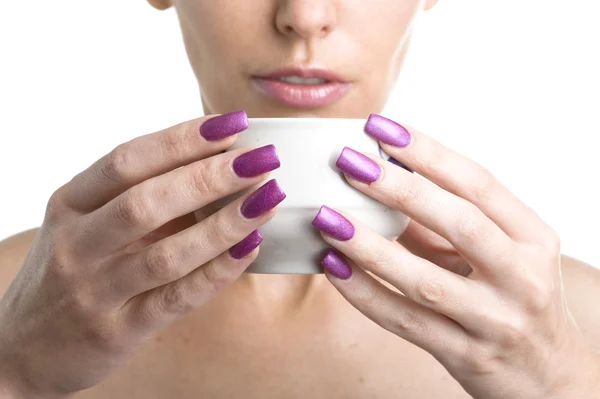 Woman keeps cup — Stock Photo, Image