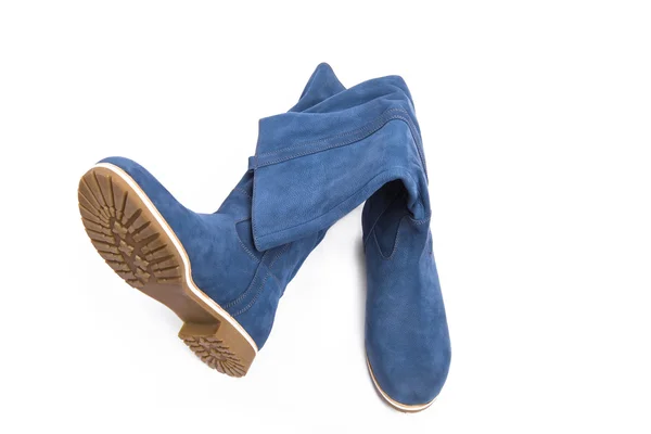 Novas botas azuis escuras brilhantes — Fotografia de Stock