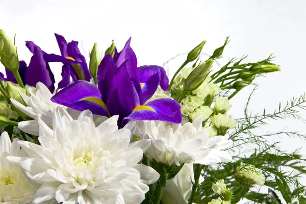 Kytice bílých chryzantém, růže — Stock fotografie