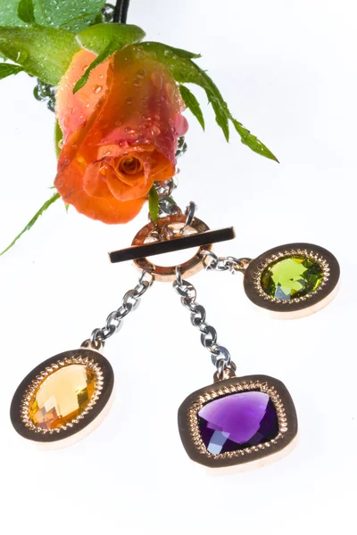 Rose et bijoux ornement féminin — Photo