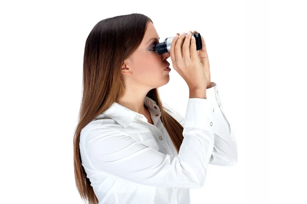 Olhando através binocular — Fotografia de Stock