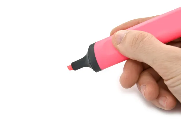 Roze markering in de hand — Stockfoto