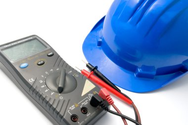 Helmet and multimeter isolated clipart