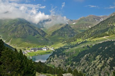 Vall de Nuria Sanctuary in the pyrenees clipart