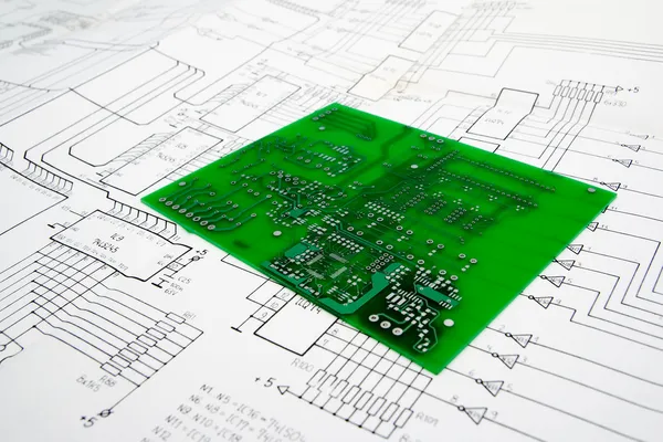 stock image Printed circuit board and schematic