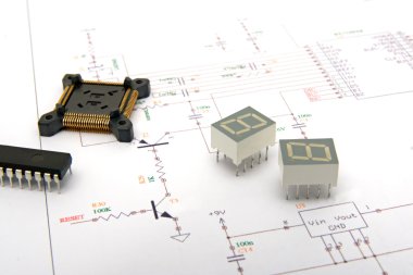 Electronic components on drawings clipart