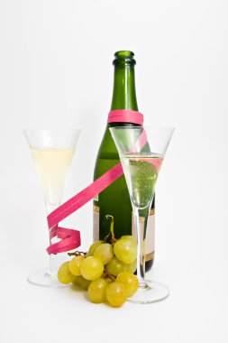 Two champagne glasses with grape clipart