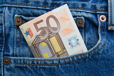 50 euro note in a blue jeans pocket clipart