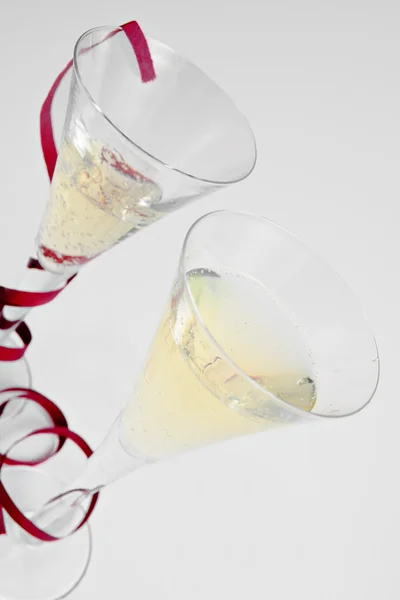 Two champagne glasses with providing — Stock Photo, Image