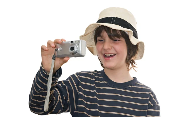 Rapaz feliz tirando uma foto — Fotografia de Stock