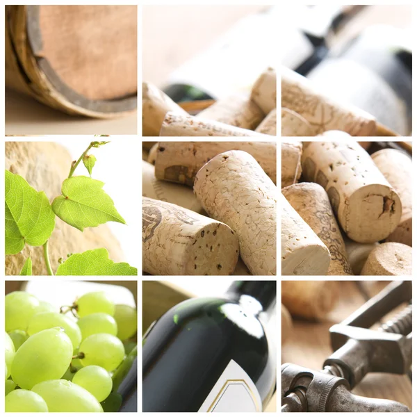 Wine, grape, corks and corkscrew — Stock Photo, Image