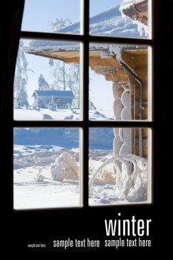 View of winter storm through window clipart
