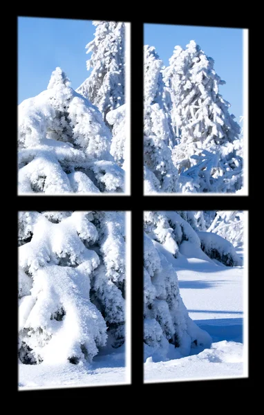 冬季风暴通过窗口的视图 — 图库照片