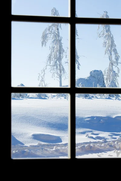Widok sztorm zimą przez okno — Zdjęcie stockowe