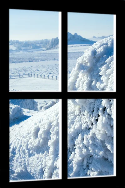 Vista de tormenta de invierno a través de la ventana — Foto de Stock