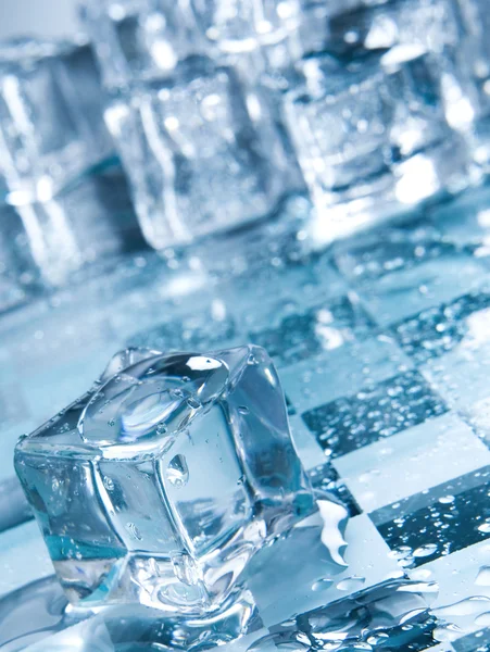 Кубики льоду в синьому навколишньому світлі . — стокове фото