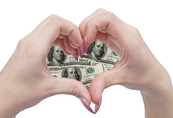 Las manos y el corazón de dinero —  Fotos de Stock