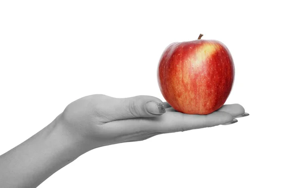 Красное яблоко в руке — стоковое фото