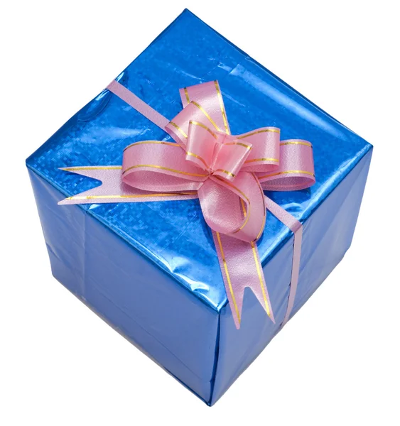 Caixa azul presente — Fotografia de Stock