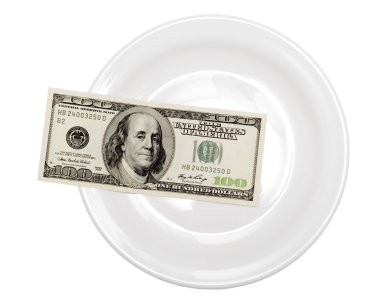 One hundred dollar in plate clipart