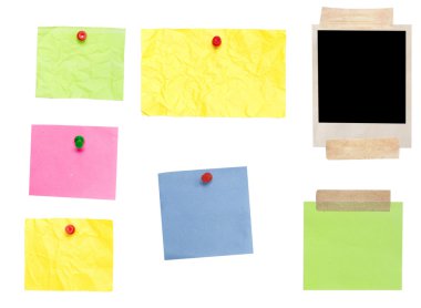 Photo frame and colored empty notes clipart