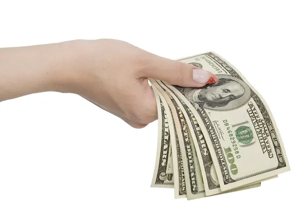 Kadının elinde dolar — Stok fotoğraf