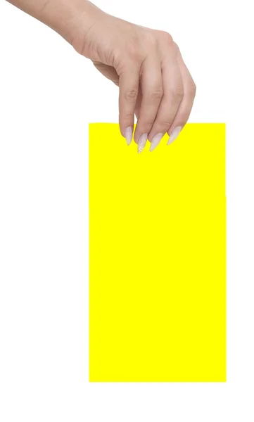 Yellow blank in a hand — Stock Photo, Image
