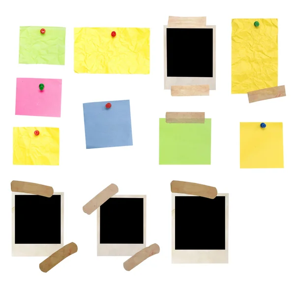 Photo frames and colored empty notes — Stock Photo, Image
