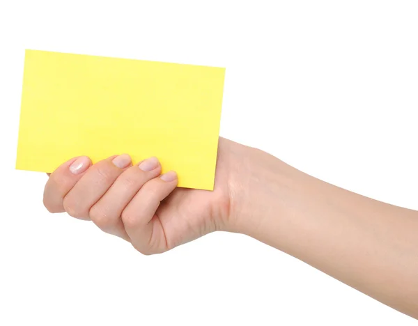 Żółta karta w dłoni — Zdjęcie stockowe