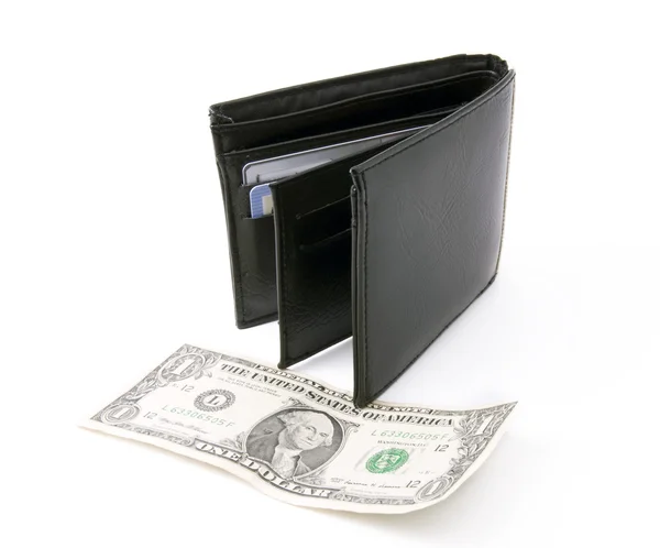 Black leather wallet with dollar — Stock Photo, Image