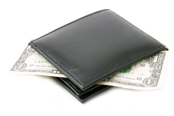 stock image Black leather wallet with dollar