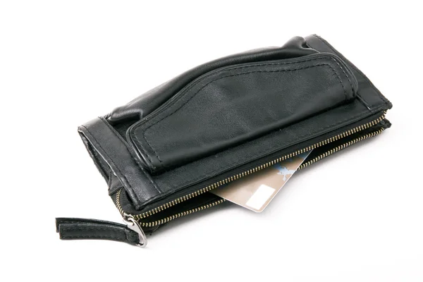 Siyah deri cüzdan — Stok fotoğraf