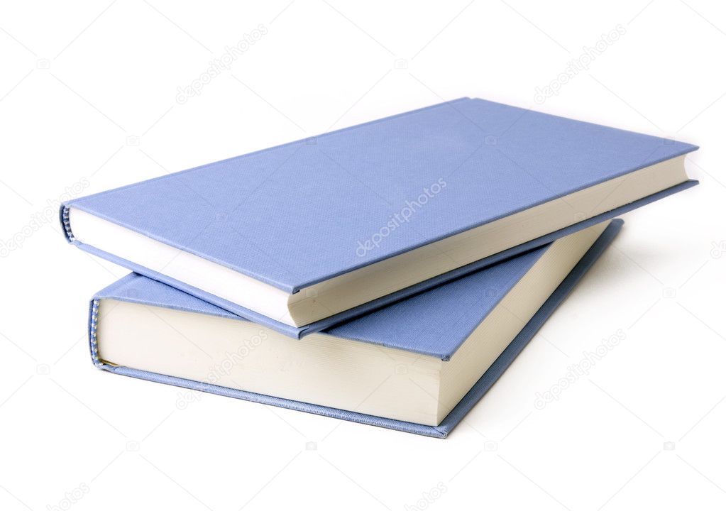 Blue books on a white background