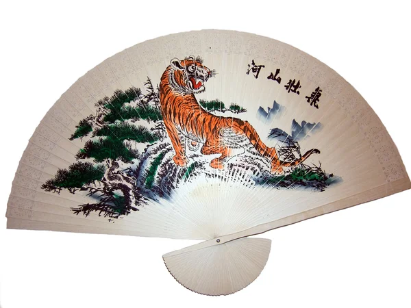 Big Chinese fan with a tiger — Stock Photo, Image