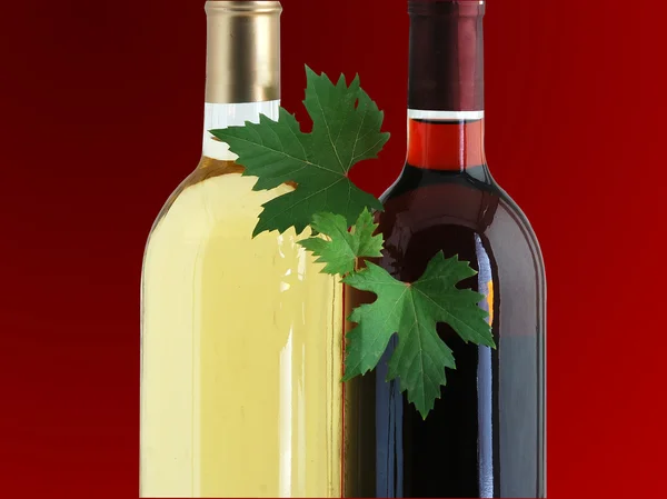 Butelki Czerwonego i białego wina — Zdjęcie stockowe