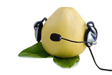 Pomelo in headphone on white background clipart