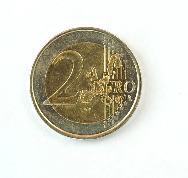 Zwei Euro auf weißem Hintergrund — Stockfoto