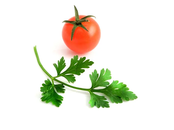 トマトとパセリの白い背景に — ストック写真