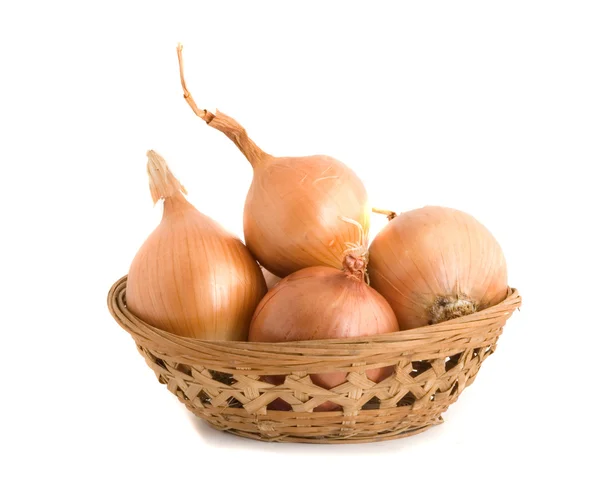 Onions in basket — Stock Photo, Image