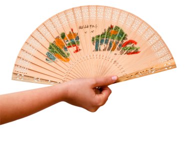 Girl's hand holding a pink fan clipart