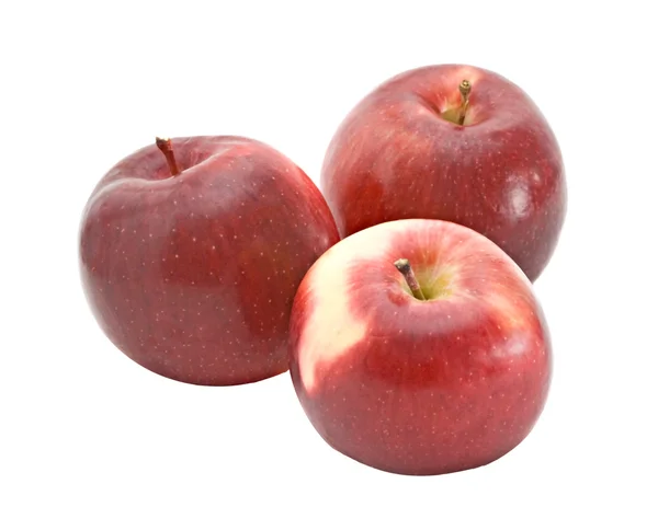Trzy czerwone jabłka na białym tle — Zdjęcie stockowe